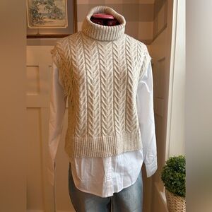 Cable Knit Turtleneck Sweater Vest - Cream Attached White Bottom Size Large